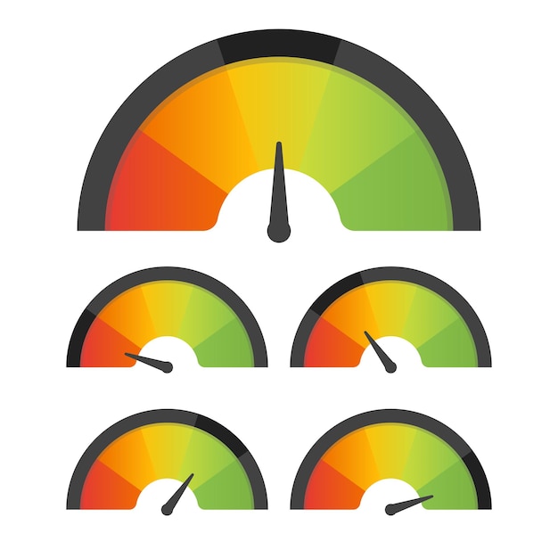 Customer satisfaction meter speedometer set. vector illustration.