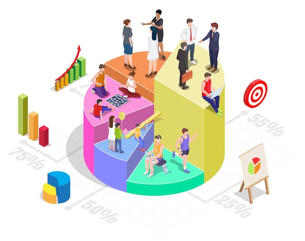 Customer segmentation target audience analysis vector isometric illustration audience segmentation i...