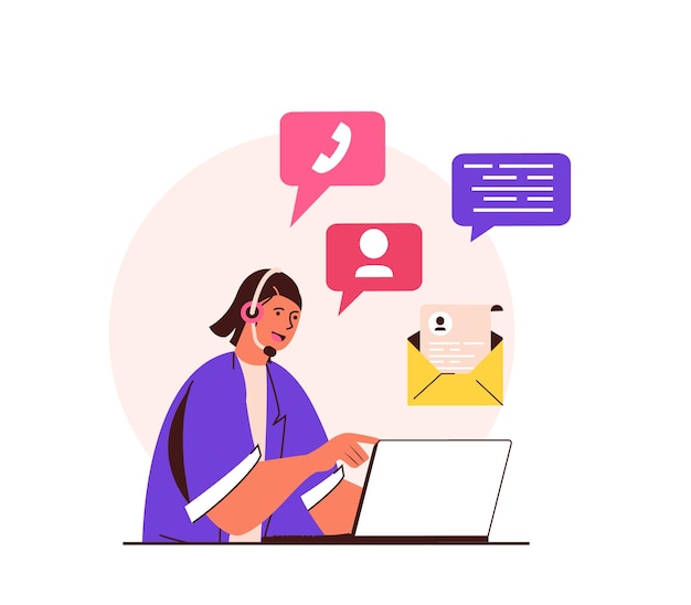 Customer Service 5 illustration of calls and support for attention and problem solving