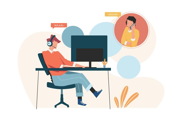 Vector customer service advises customer online support