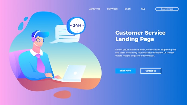 ベクトル フラットスタイルの顧客サービスとサポートのランディングページテンプレート