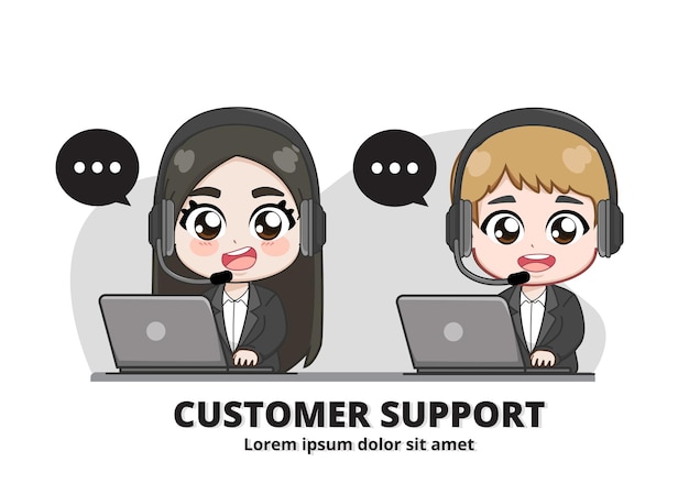 Customer service and call center cartoon art illustration