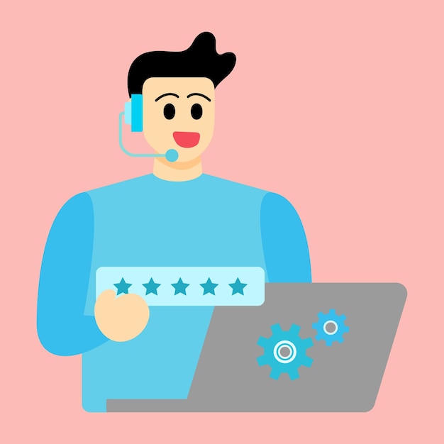 Customer Service concept design Operator with headset doing live feedback Vector Illustration