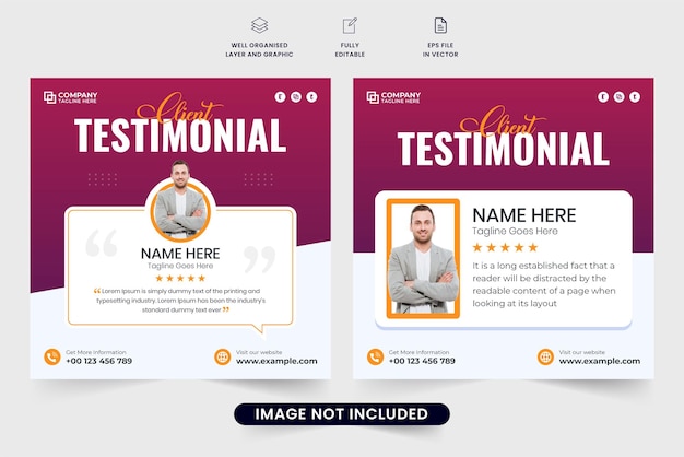 Customer service feedback web banner design with quote and rating sections client testimonial template design for business promotion website review layout social media post vector with purple color