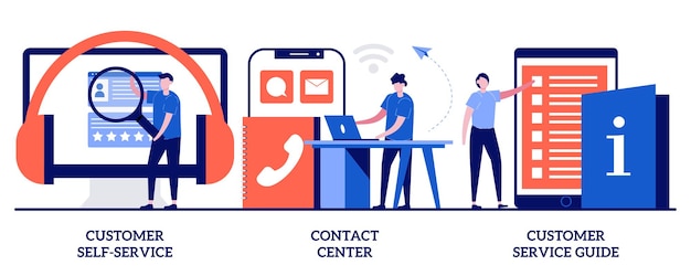 Vector customer service guide concept with tiny people illustration