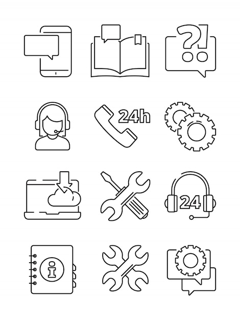 Customer service help icon. Office web or online and telephone support center admin linear symbols isolated