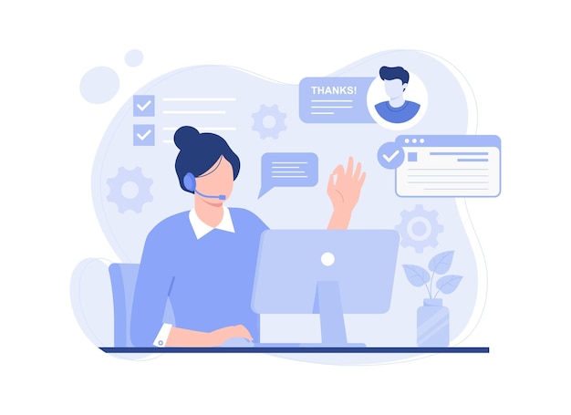 Customer service hotline operators consult customers call center Modern vector flat illustration