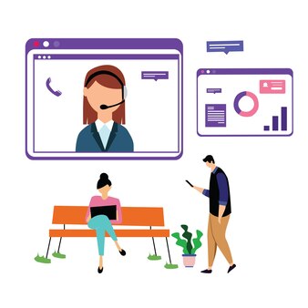 Servizio clienti interattivo, call center per lo shopping online e il concetto di business vector template design illustration