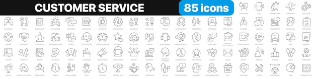 Customer service line icons collection Support contact us message icons UI icon set Thin outline icons pack Vector illustration EPS10