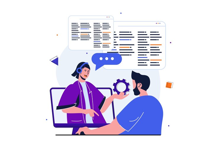 Vector customer service modern flat concept for web banner design man turned to technical support
