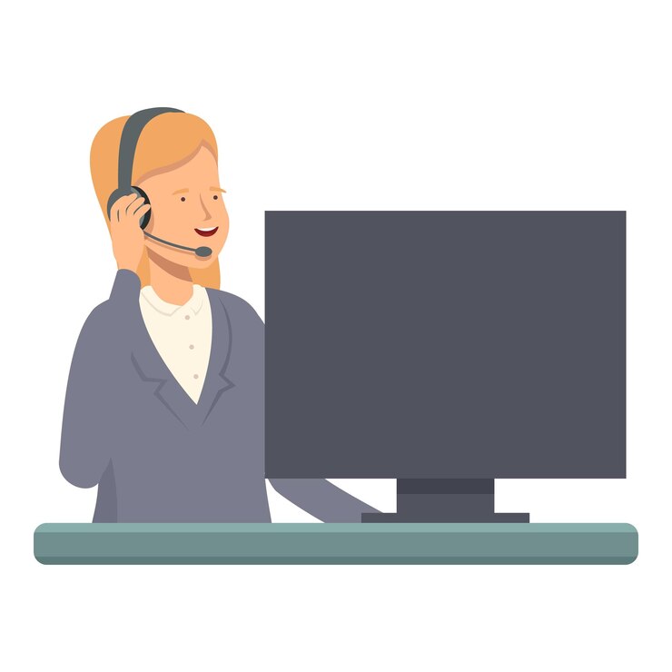 Vector customer service representative working at computer desk