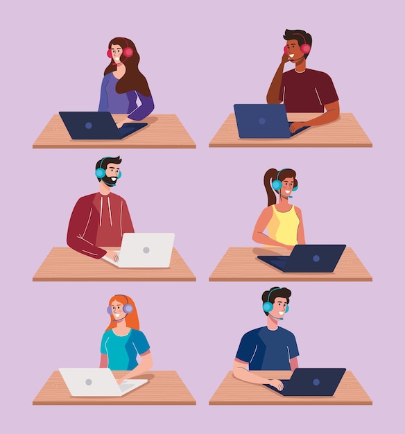 Customer service six workers