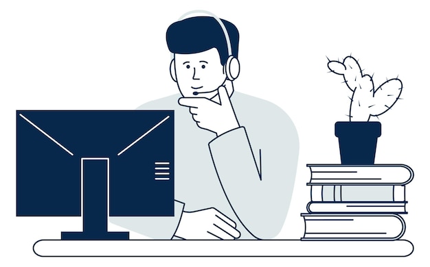 Customer service staff icon Man in headset working