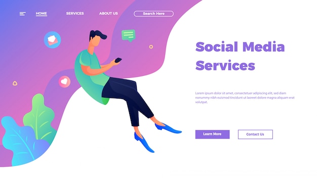 Customer service and support landing page template in flat style