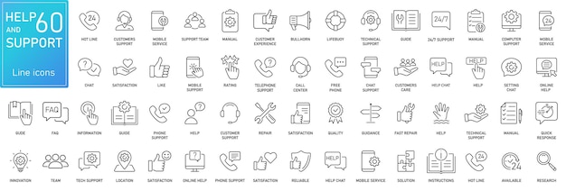 Customer Service and Support Outline Icon Collection Thin Line Set contains such Icons as