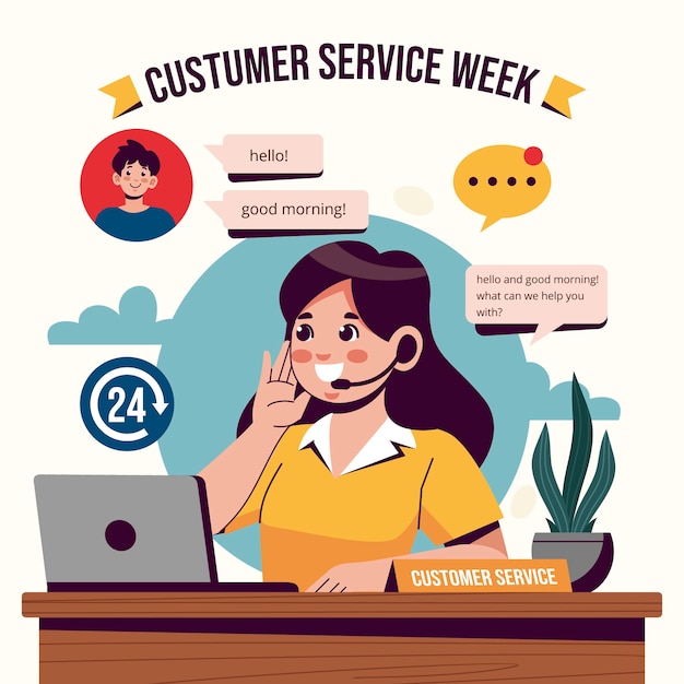 Vector customer service week flat design illustration