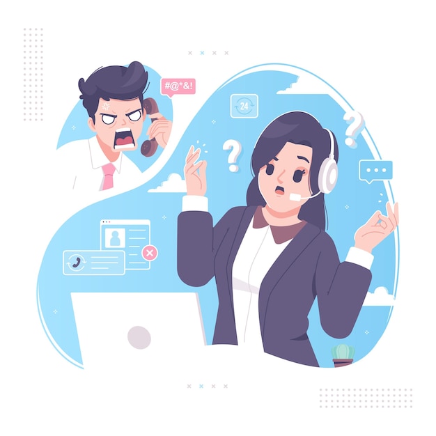customer service with angry caller illustration