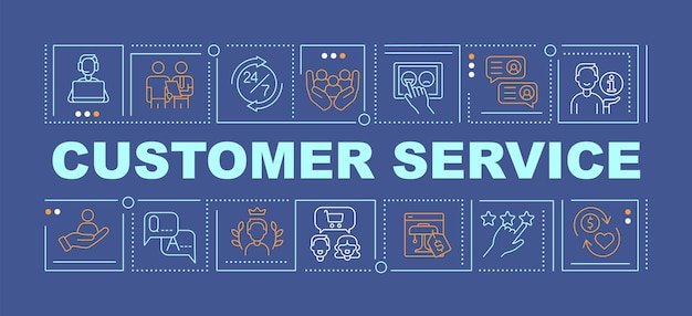 Customer service word concepts dark blue banner