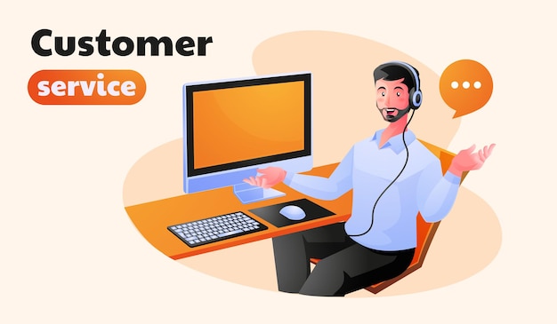 Vector customer support executive working in office