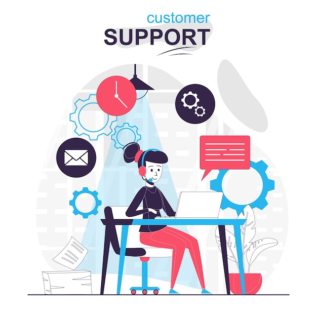 Customer support isolated cartoon concept call center operator hotline technical support