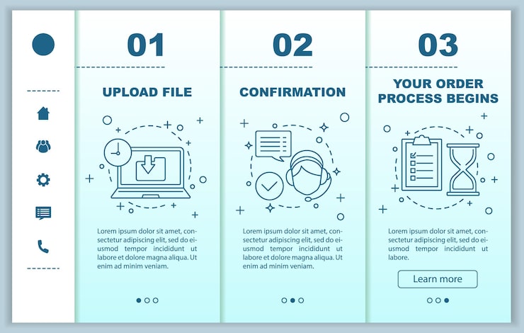 Вектор поддержка клиентов при подключении мобильных веб-страниц к векторному шаблону загрузить файл подтверждения обработки заказа цифровой сервис отзывчивый интерфейс веб-сайта для смартфонов пошаговые экраны веб-страницы