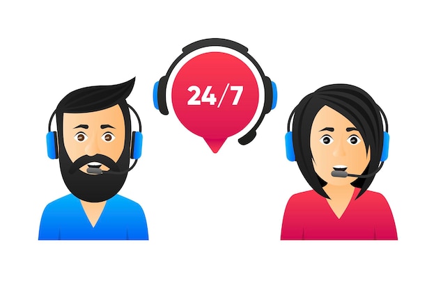 Vector customer support service 24 to 7 chat icons call center logo hotline concept vector illustration