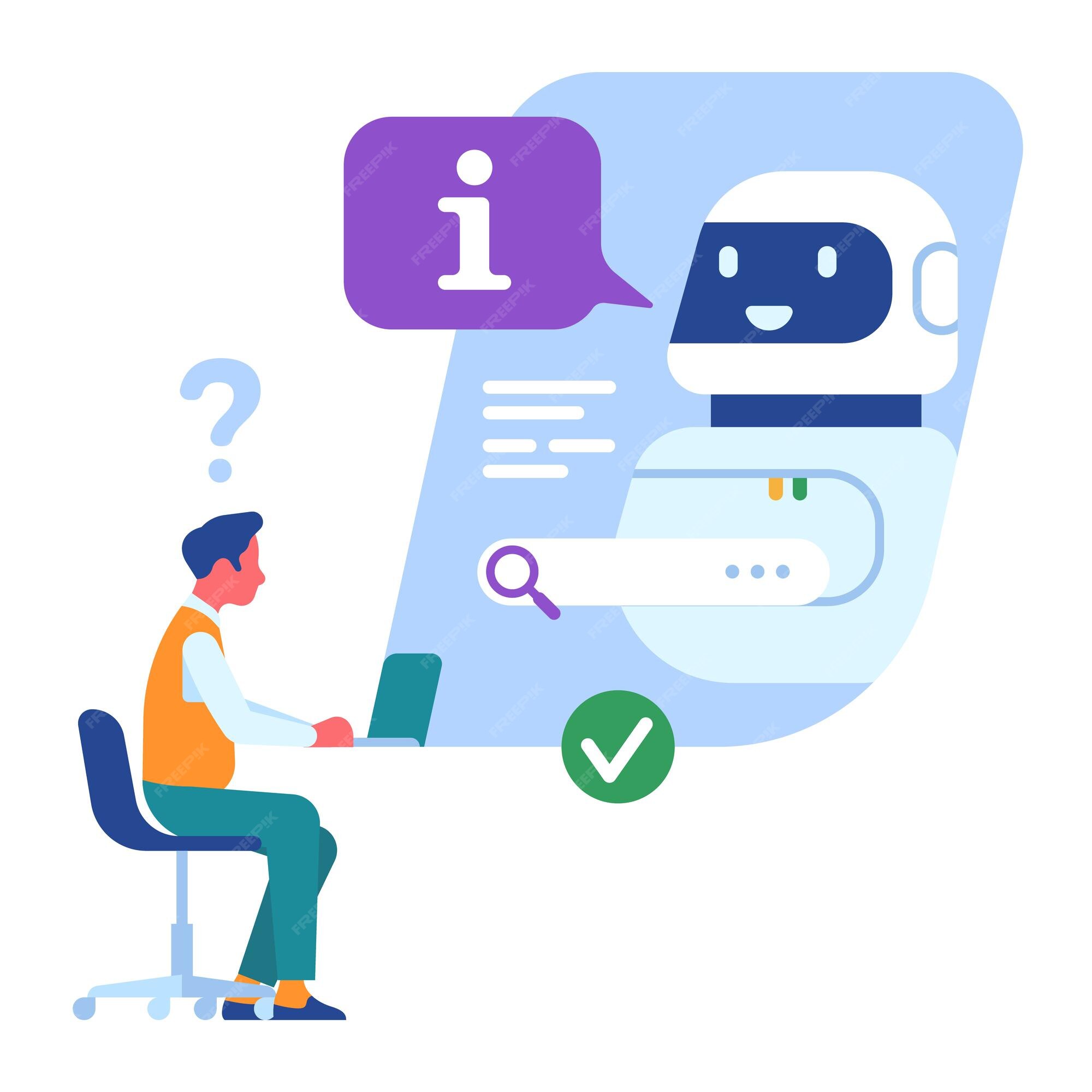 カスタマーサポートサービス。チャットボットのロボットを使用して、センターワーカーまたはホットラインオペレーターに電話します。男はデジタル