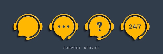Vector customer support service. chat  icons. call center symbols. headset symbols. hotline concept.  illustration