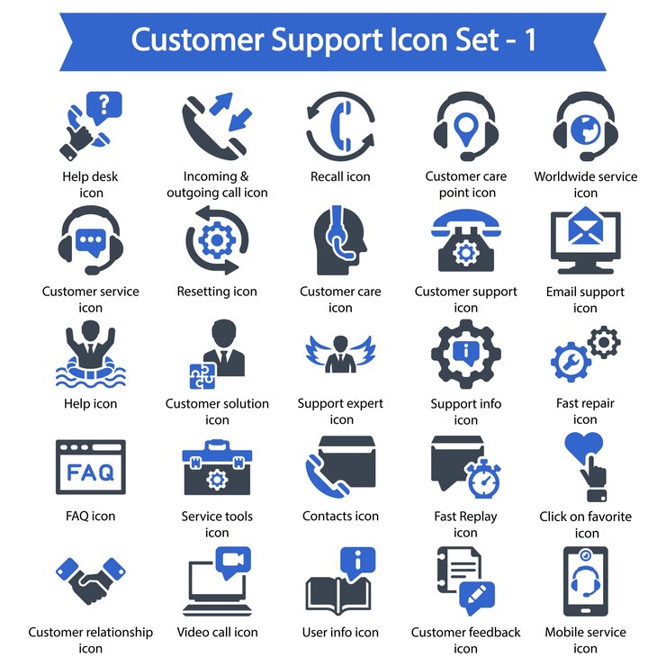 Customer Support Set 1 Blue Icon Set