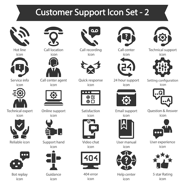 Vector customer support set 2 black icon set