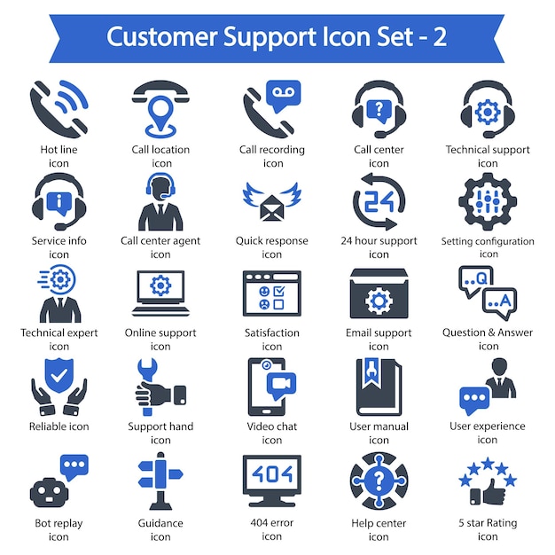 Vector customer support srt 2 blue icon set