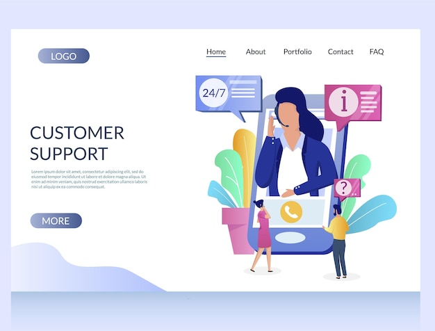 Vector customer support vector website landing page design template