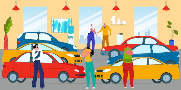 Customers at car showroom vehicle automobile illustration