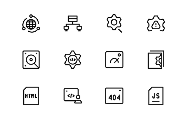 可定制的編碼和編程圖標 發展設計系統和技術的向量圖形