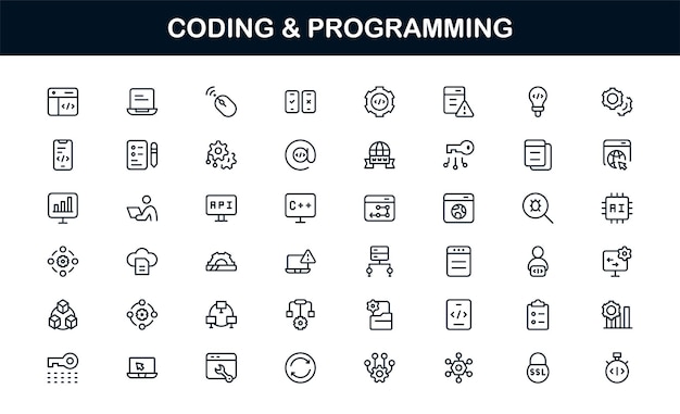 customizable coding and programming premium icons for development design systems and tech workflows