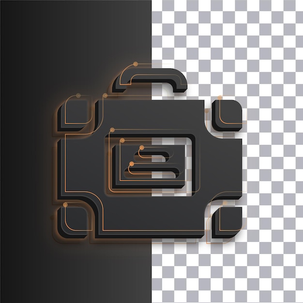 Customizable Dark Briefcase Icon Featuring Golden Glow Lines on Transparent Background