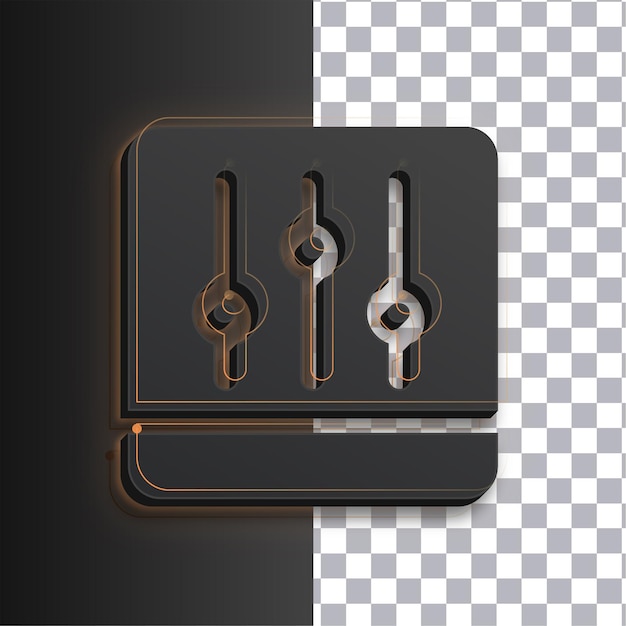 Customizable Dark Equalizer Icon Featuring Golden Glow Lines on Transparent Background