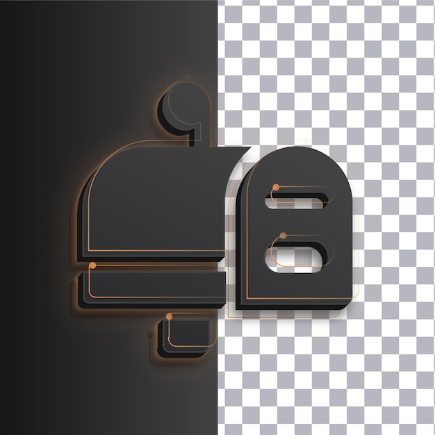 Customizable Dark Mailbox Icon Featuring Golden Glow Lines on Transparent Background