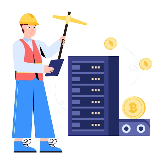 A customizable flat illustration of bitcoin mining