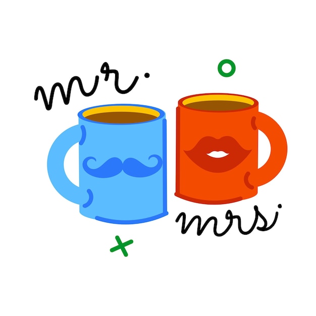 Vector a customizable flat sticker of couple mugs