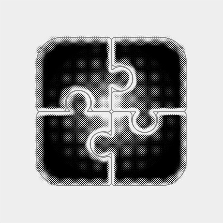 Vector customizable halftone vector puzzle icon with black line design