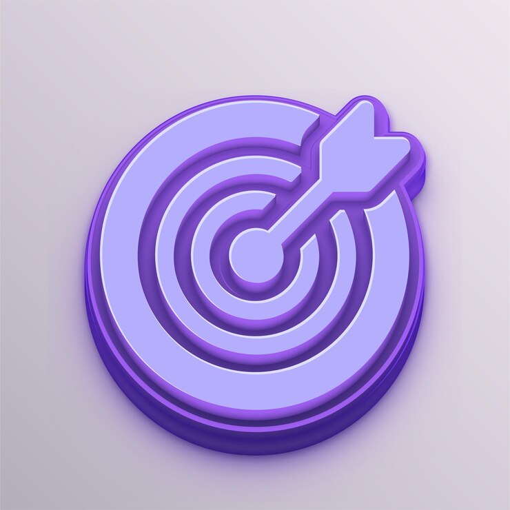Vector customizable purple 3d vector target or goal icon for education business and media