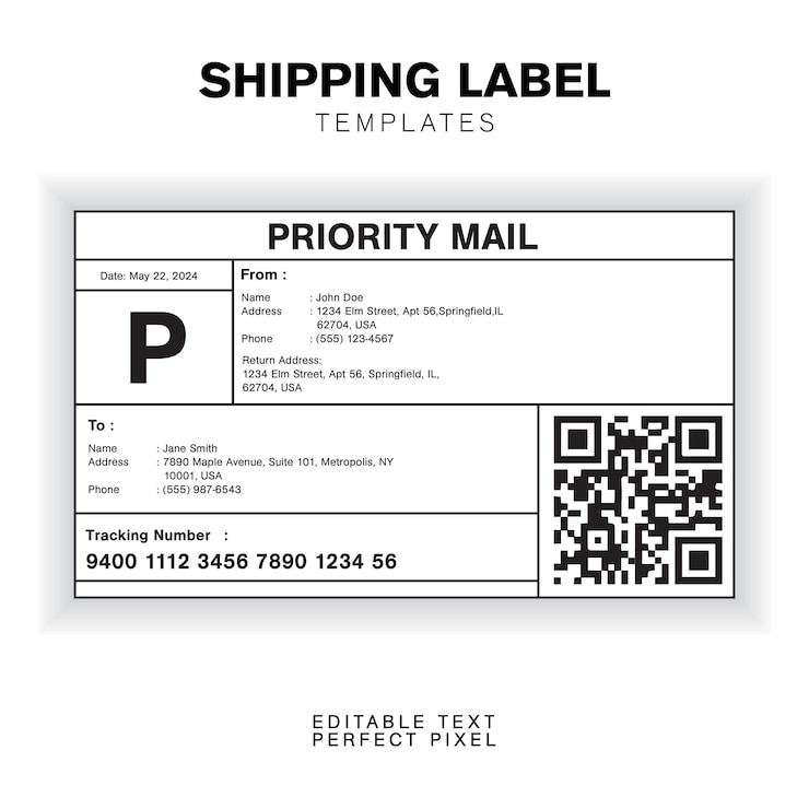 Vector customizable shipping label design template with sender recipient package details