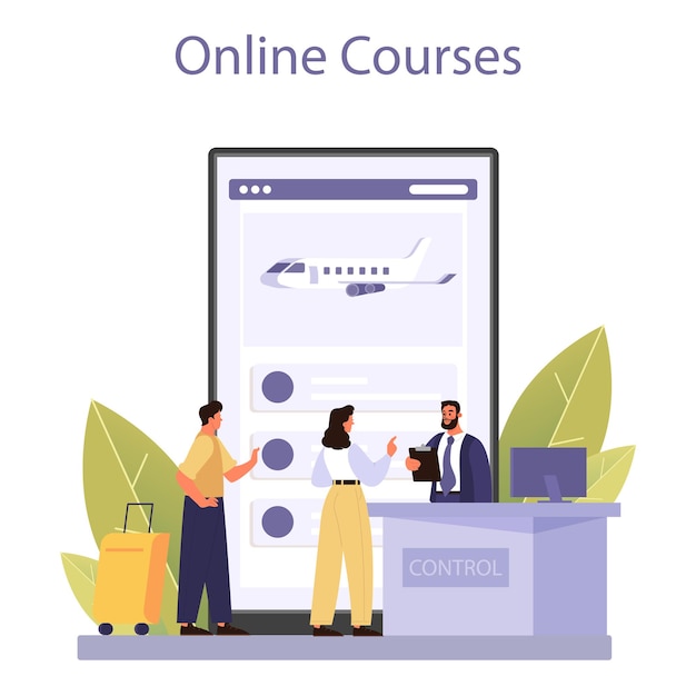 Customs officer online service or platform. Online course. Flat vector illustration