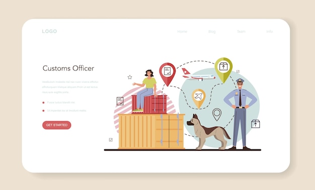 Vector customs officer web banner or landing page. passport control