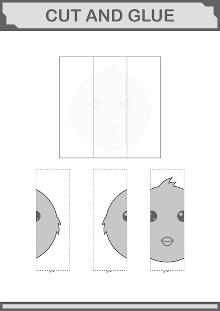 아이들을 위한 닭 얼굴 워크시트 자르고 붙이기