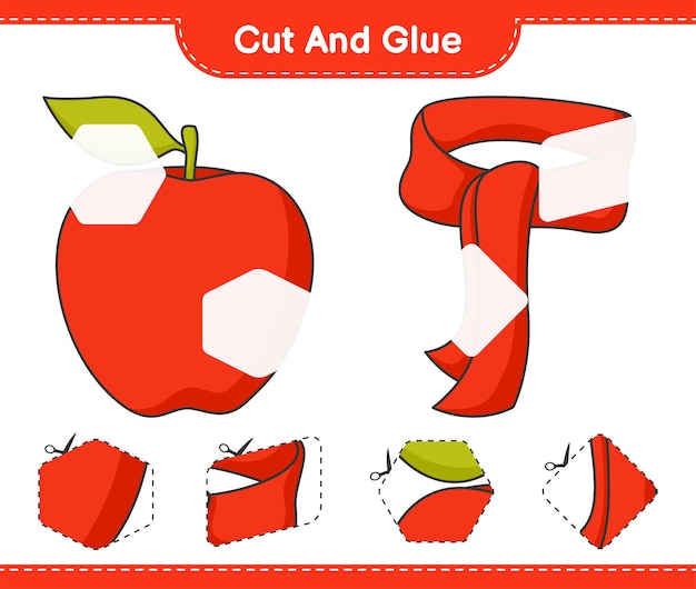 애플과 스카프의 일부를 자르고 붙이고 자르십시오. 교육 어린이 게임, 인쇄용 워크시트, 벡터 일러스트 레이 션
