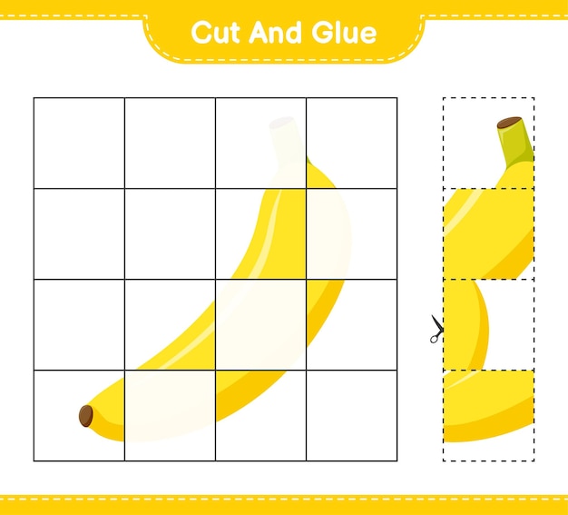Вырежьте и склейте, вырежьте части банана и склейте их. развивающая детская игра, лист для печати