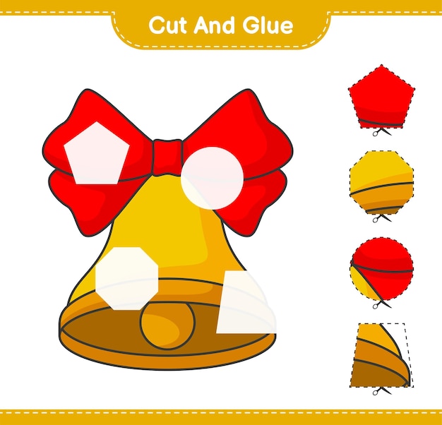 Вырежьте и склейте вырезанные части рождественского колокола и склейте их. образовательная игра для детей. векторная иллюстрация листа для печати.