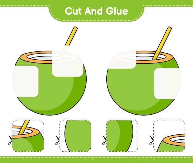 Вырежьте и склейте вырезанные части кокоса и склейте их рабочий лист для распечатки развивающей детской игры